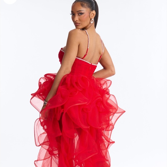 Rhinestone Ruffle Gown - Red - Picture 4 of 5